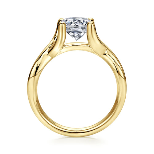 14K Yellow Gold Round Diamond Twisted Engagement Ring