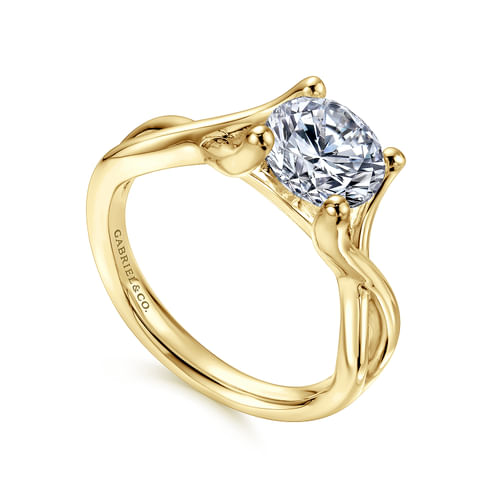 14K Yellow Gold Round Diamond Twisted Engagement Ring