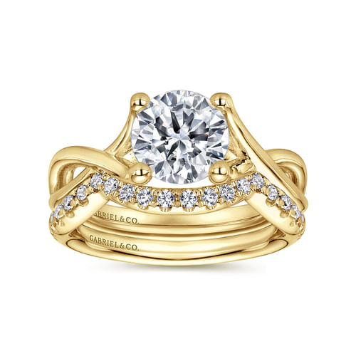 14K Yellow Gold Round Diamond Twisted Engagement Ring