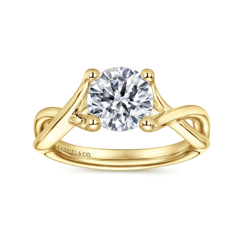14K Yellow Gold Round Diamond Twisted Engagement Ring