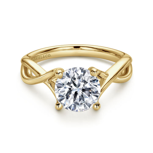 14K Yellow Gold Round Diamond Twisted Engagement Ring