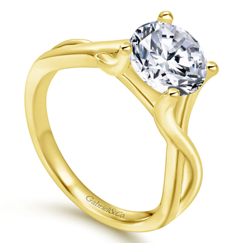 14K Yellow Gold Round Diamond Twisted Engagement Ring