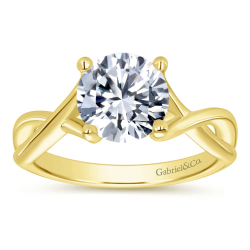 14K Yellow Gold Round Diamond Twisted Engagement Ring