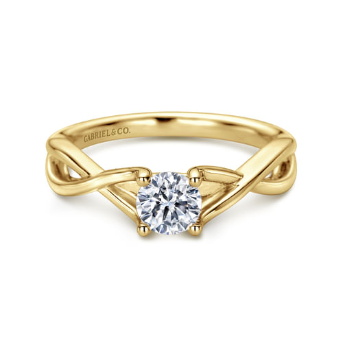 14K Yellow Gold Round Diamond Twisted Engagement Ring