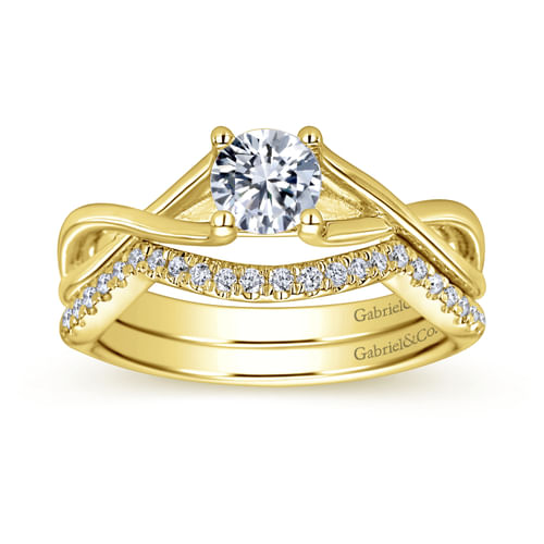 14K Yellow Gold Round Diamond Twisted Engagement Ring