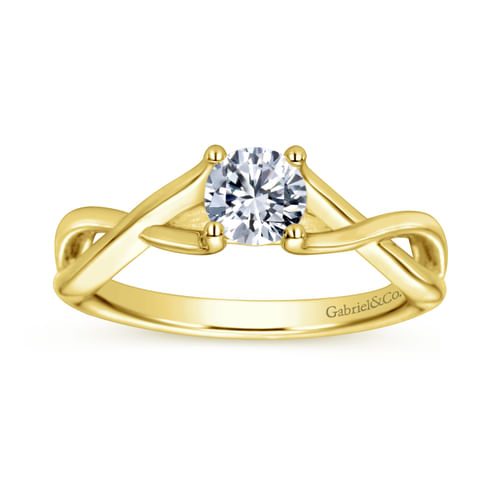 14K Yellow Gold Round Diamond Twisted Engagement Ring