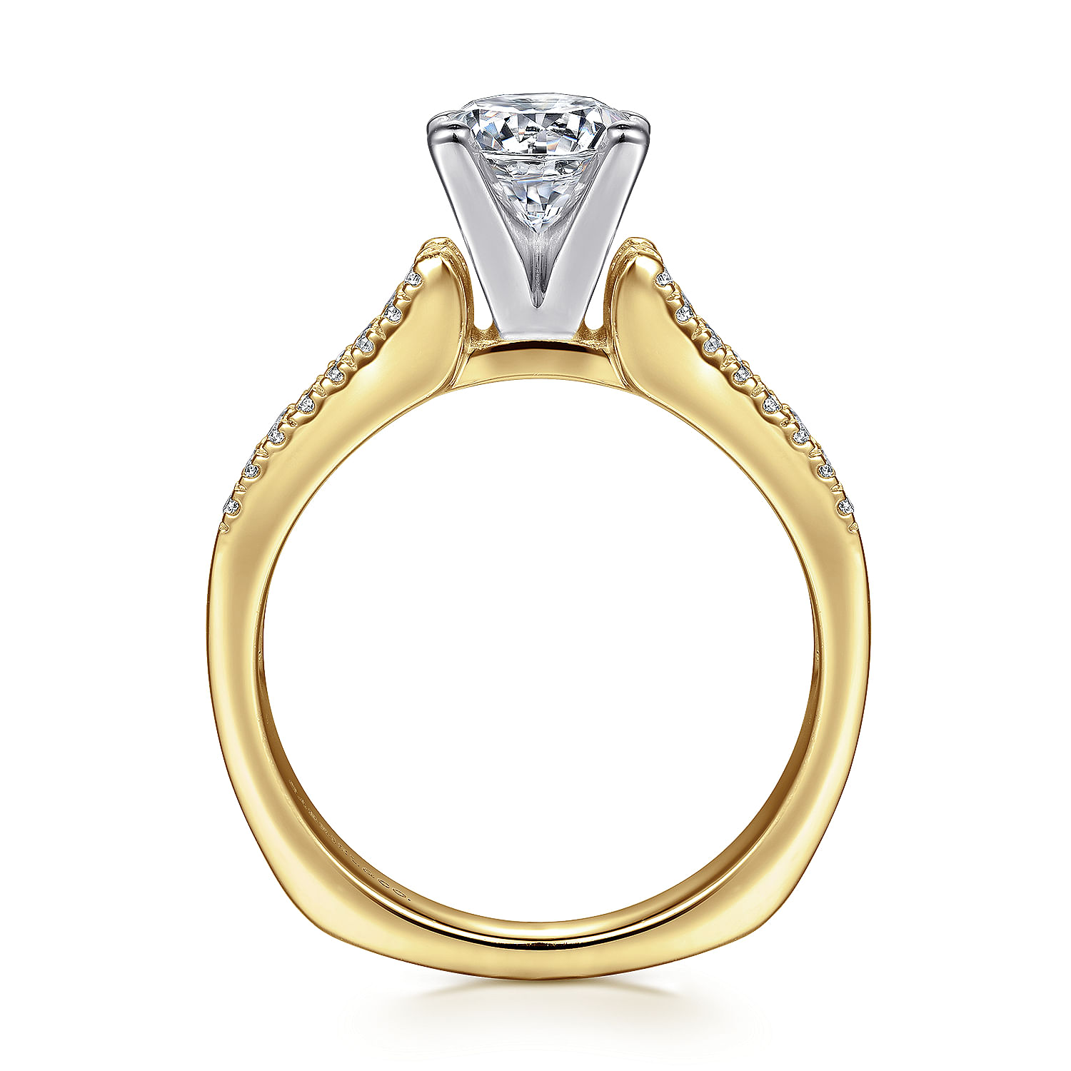 14K Yellow Gold Round Diamond Wide Band Channel Set Engagement Ring