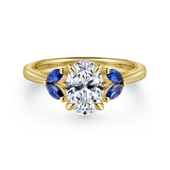 Gabriel - 14K Yellow Gold Round Diamond and Sapphire Engagement Ring