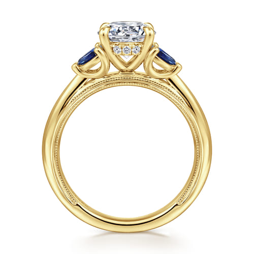 14K Yellow Gold Round Diamond and Sapphire Engagement Ring