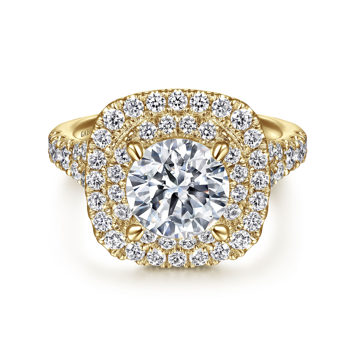 Gabriel - 14K Yellow Gold Round Double Halo Diamond Engagement Ring