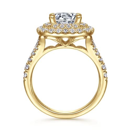 14K Yellow Gold Round Double Halo Diamond Engagement Ring