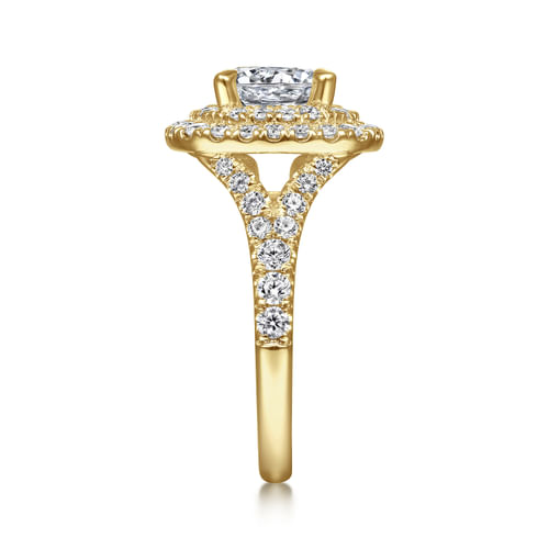 14K Yellow Gold Round Double Halo Diamond Engagement Ring