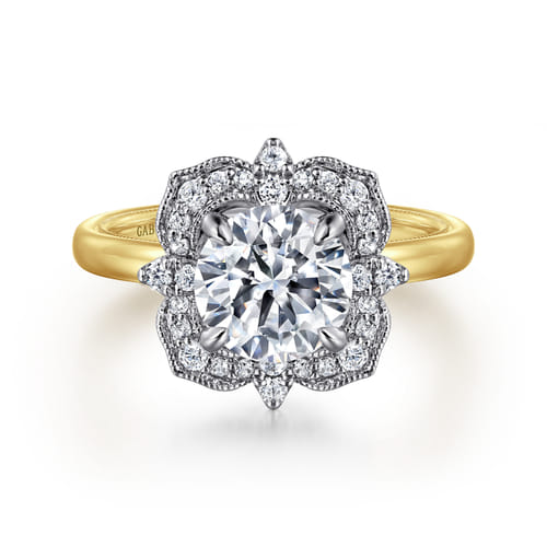 14K Yellow Gold Round Double Halo Diamond Engagement Ring