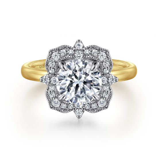 14K Yellow Gold Round Double Halo Diamond Engagement Ring