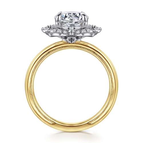 14K Yellow Gold Round Double Halo Diamond Engagement Ring