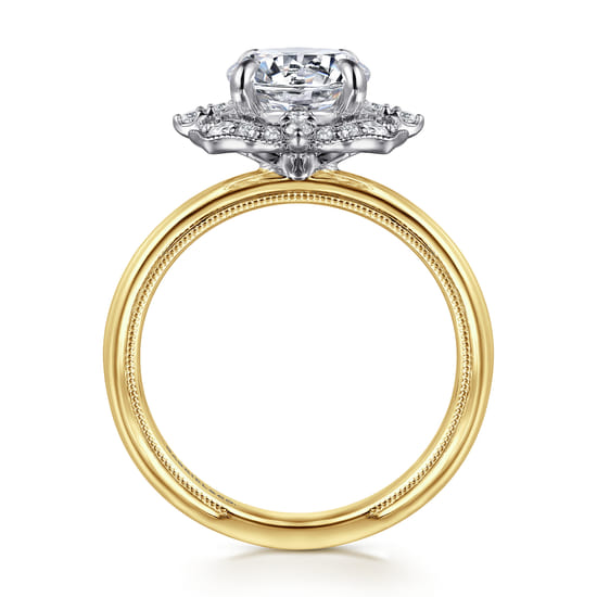 14K Yellow Gold Round Double Halo Diamond Engagement Ring angle 2