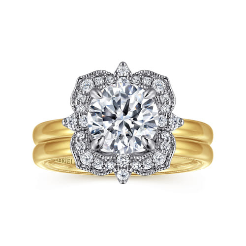 14K Yellow Gold Round Double Halo Diamond Engagement Ring