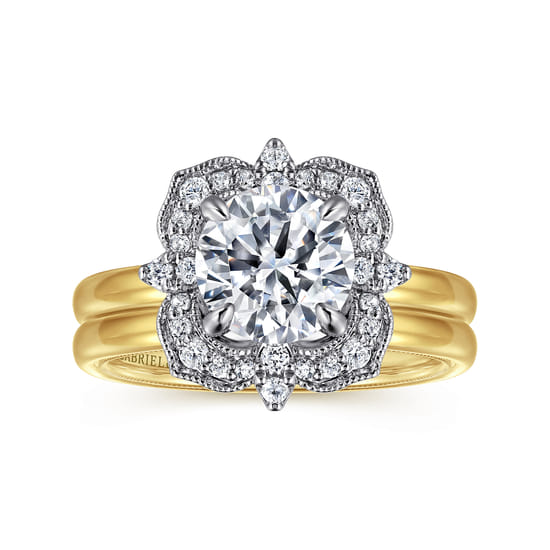 14K Yellow Gold Round Double Halo Diamond Engagement Ring angle 4
