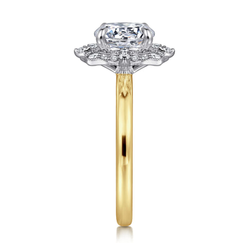 14K Yellow Gold Round Double Halo Diamond Engagement Ring
