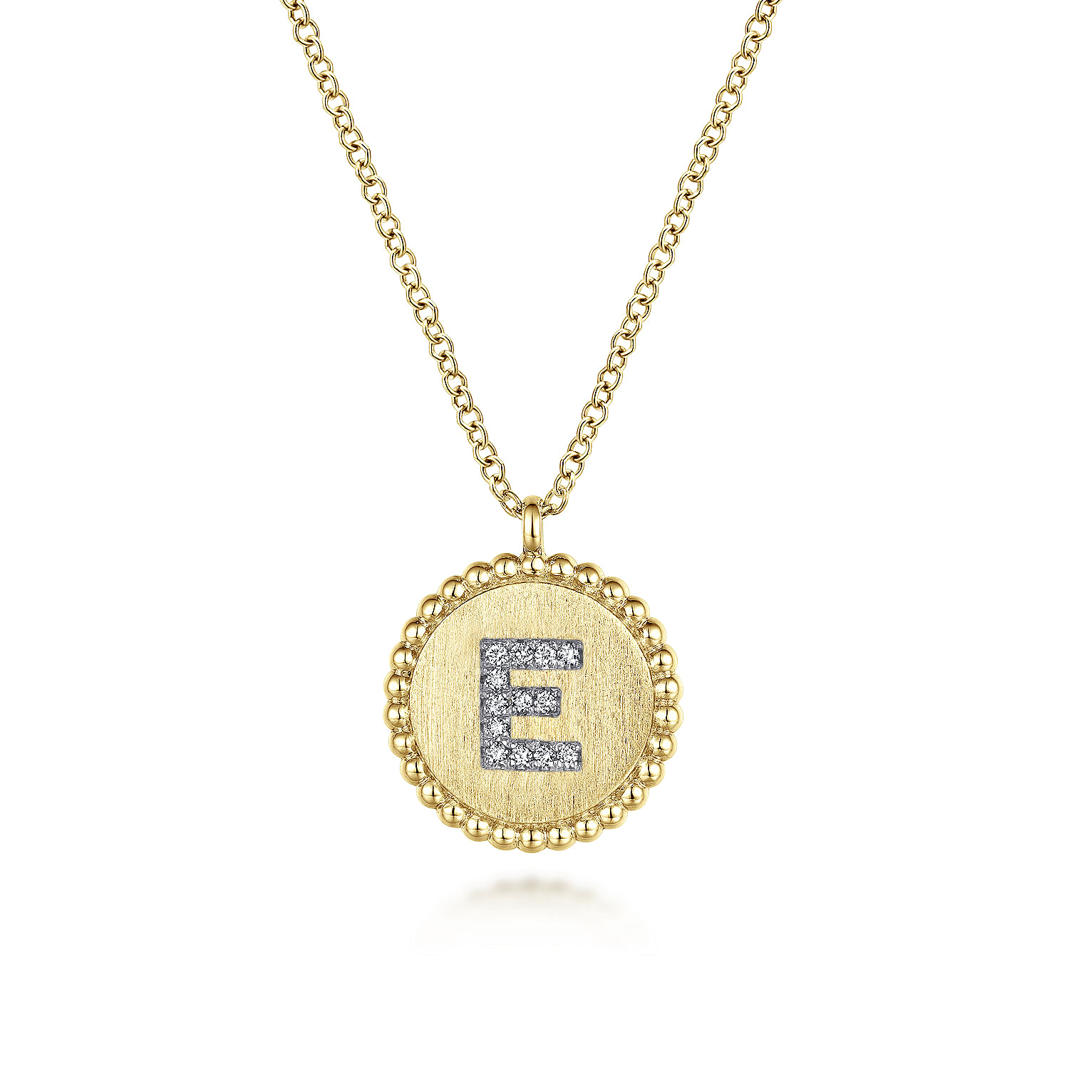 14K Yellow Gold Round E Initial Pendant Necklace with Diamonds