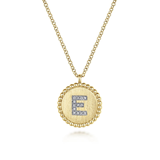 Gabriel - 14K Yellow Gold Round E Initial Pendant Necklace with Diamonds