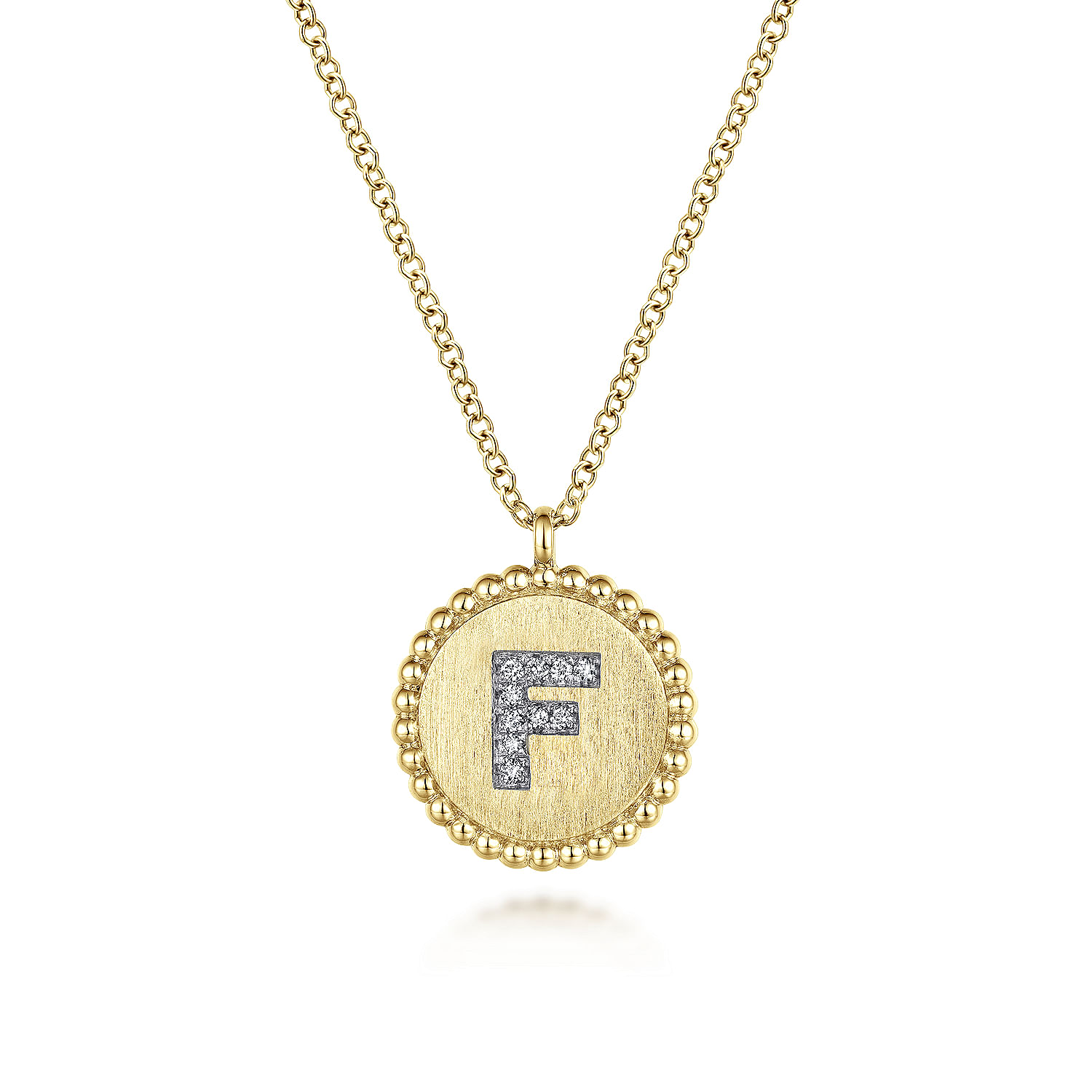 Gabriel - 14K Yellow Gold Round F Initial Pendant Necklace with Diamonds