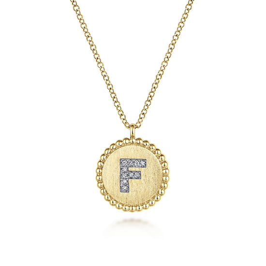 Gabriel - 14K Yellow Gold Round F Initial Pendant Necklace with Diamonds