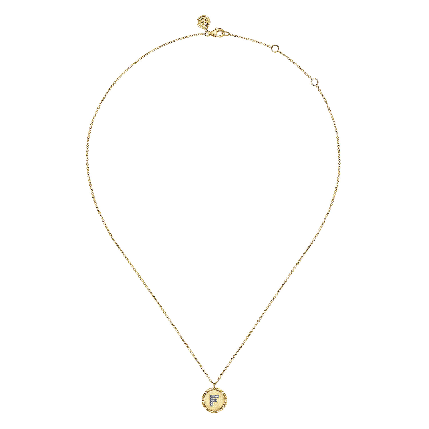 14K Yellow Gold Round F Initial Pendant Necklace with Diamonds