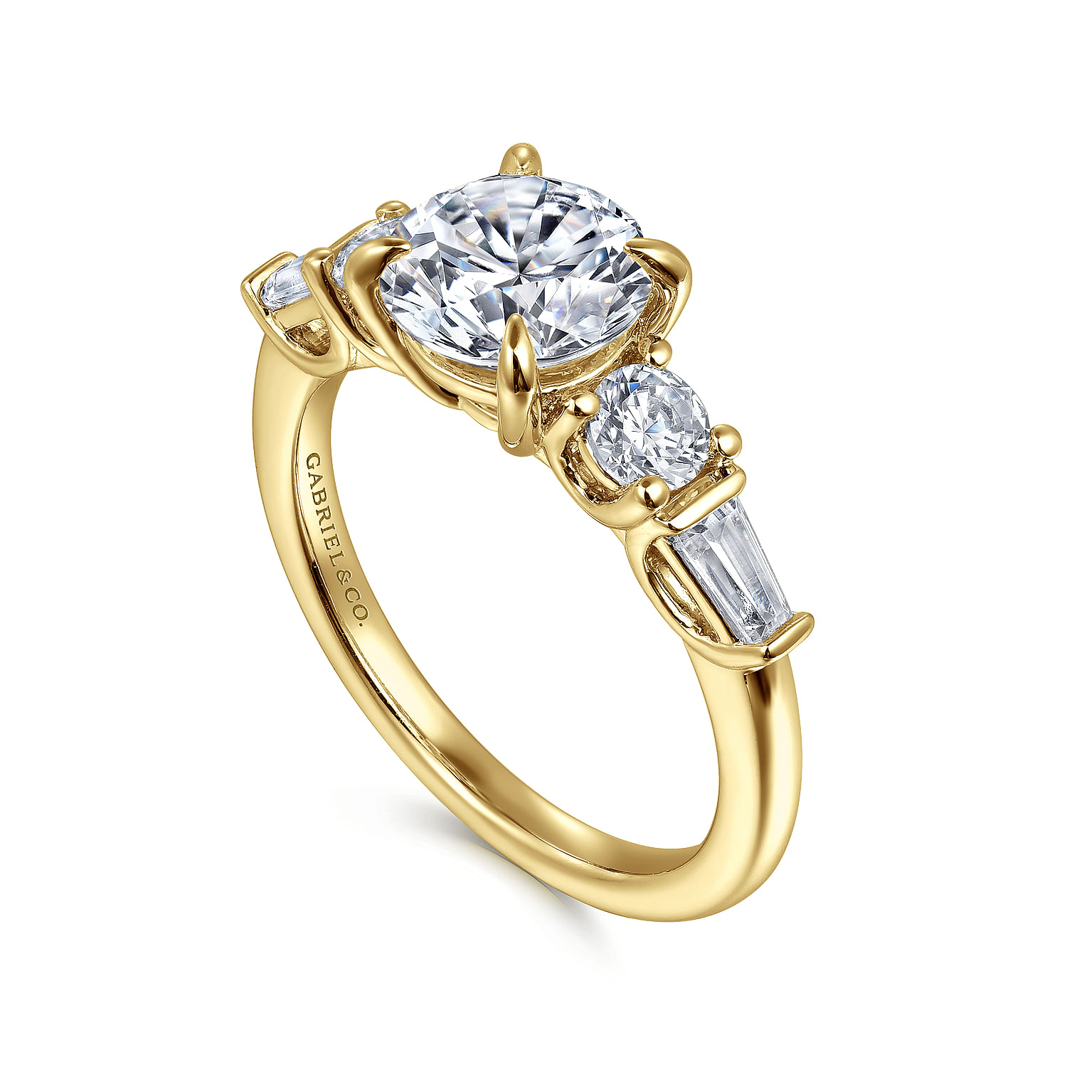 14K Yellow Gold Round Five Stone Diamond Engagement Ring