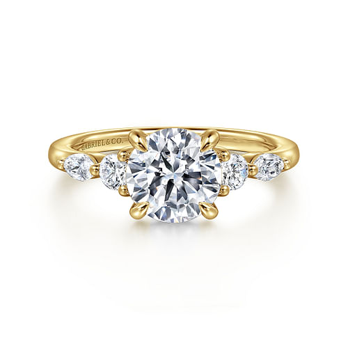 14K Yellow Gold Round Five Stone Diamond Engagement Ring