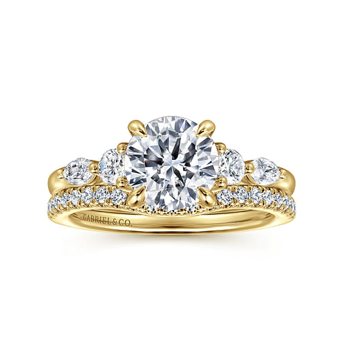 14K Yellow Gold Round Five Stone Diamond Engagement Ring
