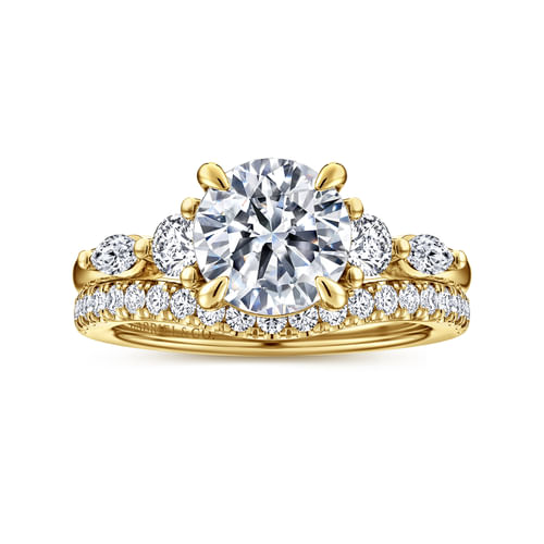 14K Yellow Gold Round Five Stone Diamond Engagement Ring