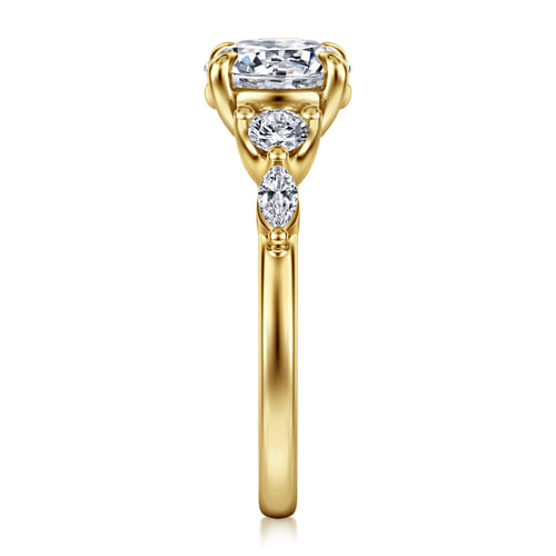 14K Yellow Gold Round Five Stone Diamond Engagement Ring