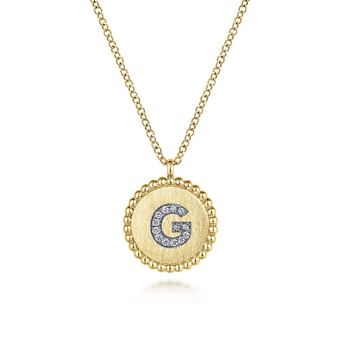 14K Yellow Gold Round G Initial Pendant Necklace with Diamonds