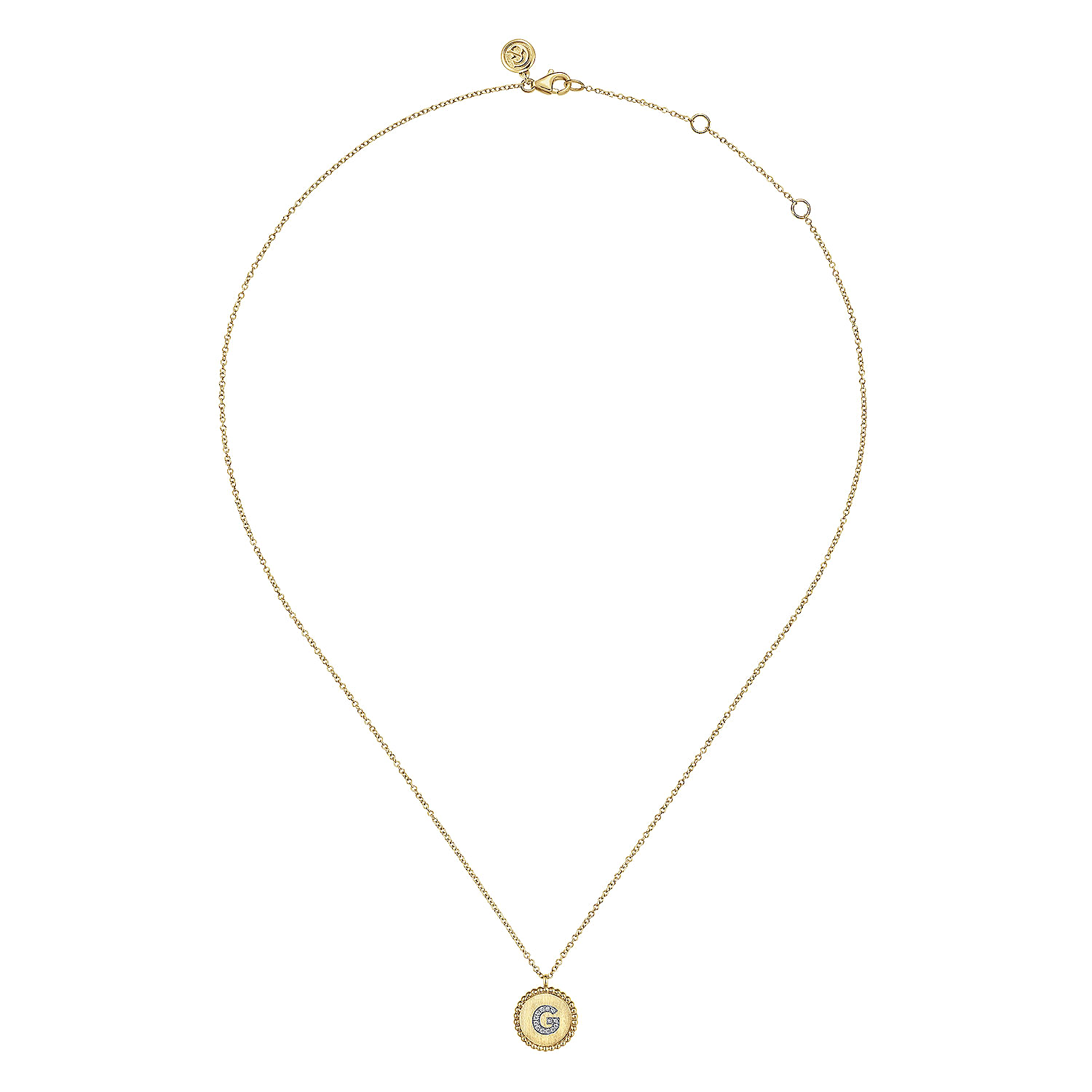 14K Yellow Gold Round G Initial Pendant Necklace with Diamonds