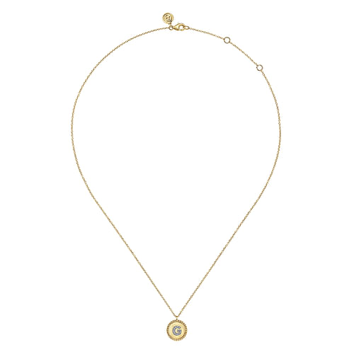 14K Yellow Gold Round G Initial Pendant Necklace with Diamonds