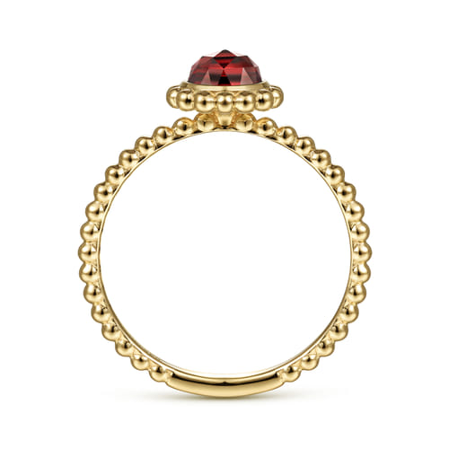 14K Yellow Gold Round Garnet Bujukan Beaded Promise Ring
