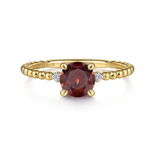 14K Yellow Gold Round Garnet and Diamond Bujukan Promise Ring