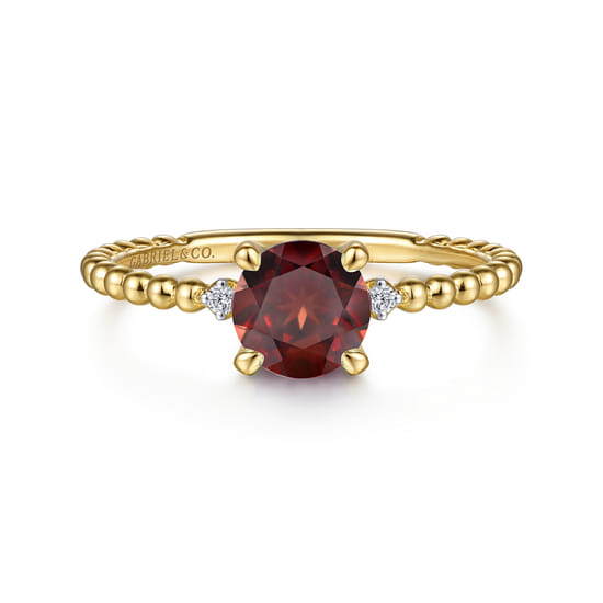 Gabriel - 14K Yellow Gold Round Garnet and Diamond Bujukan Promise Ring