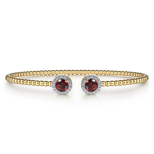 14K Yellow Gold Round Garnet and Diamond Halo Bujukan Bangle