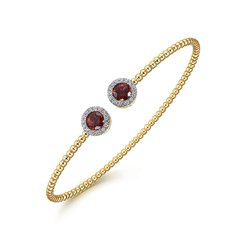 14K Yellow Gold Round Garnet and Diamond Halo Bujukan Bangle