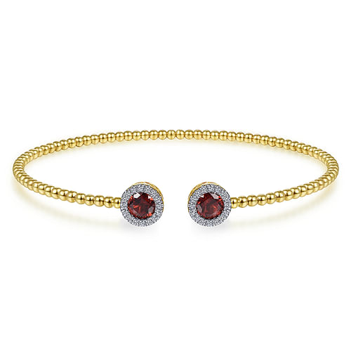 14K Yellow Gold Round Garnet and Diamond Halo Bujukan Bangle