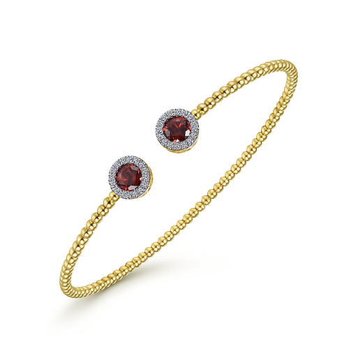 14K Yellow Gold Round Garnet and Diamond Halo Bujukan Bangle