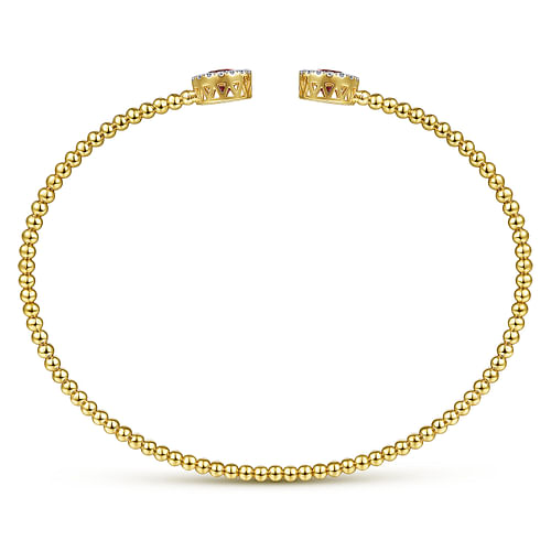 14K Yellow Gold Round Garnet and Diamond Halo Bujukan Bangle