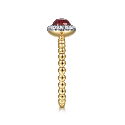 14K Yellow Gold Round Garnet with Diamond Halo Bujukan Promise Ring