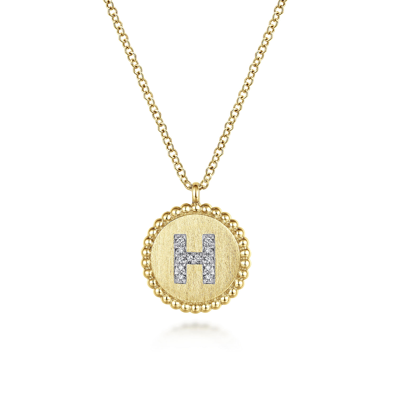 Gabriel - 14K Yellow Gold Round H Initial Pendant Necklace with Diamonds