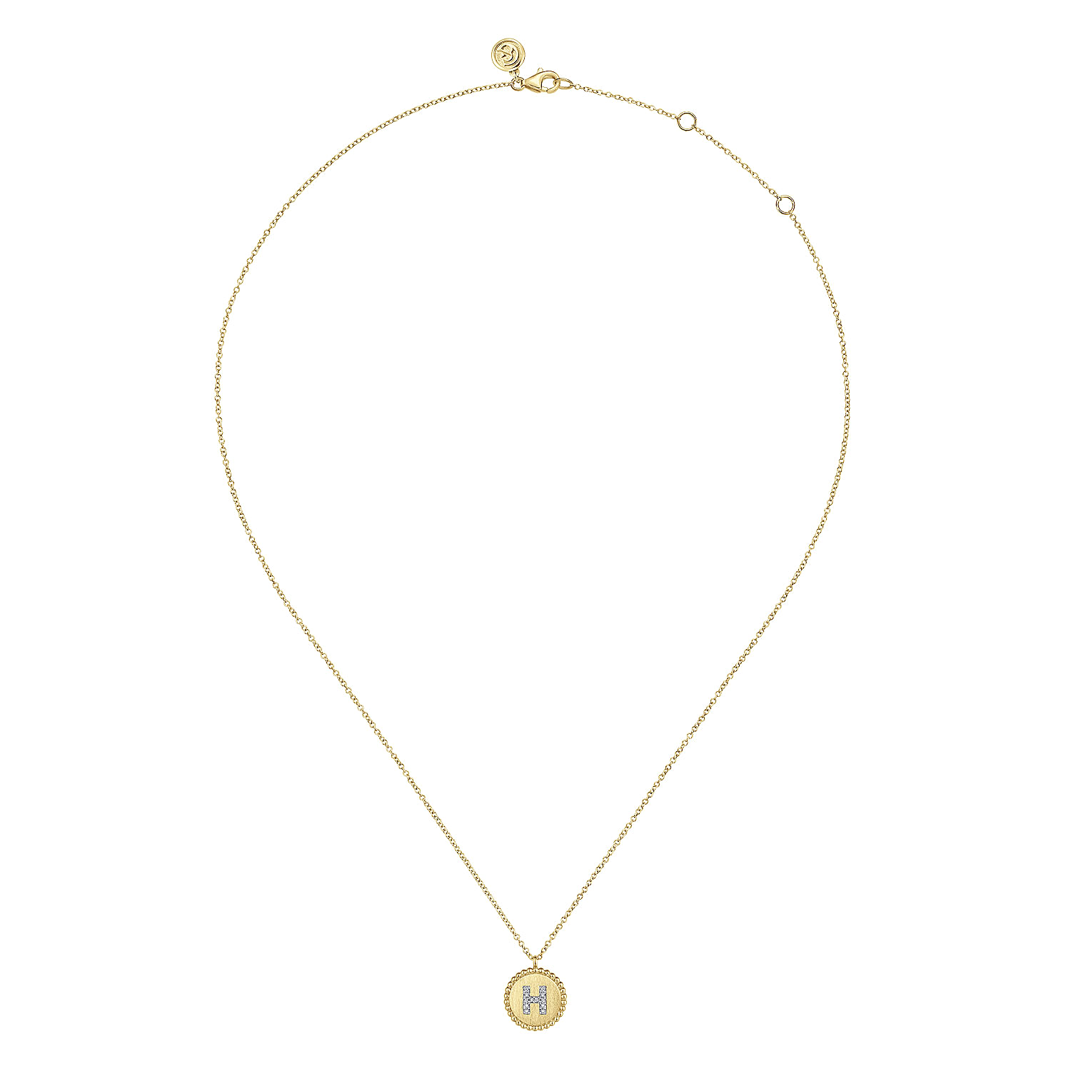 14K Yellow Gold Round H Initial Pendant Necklace with Diamonds