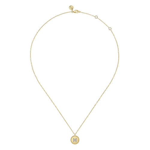 14K Yellow Gold Round H Initial Pendant Necklace with Diamonds