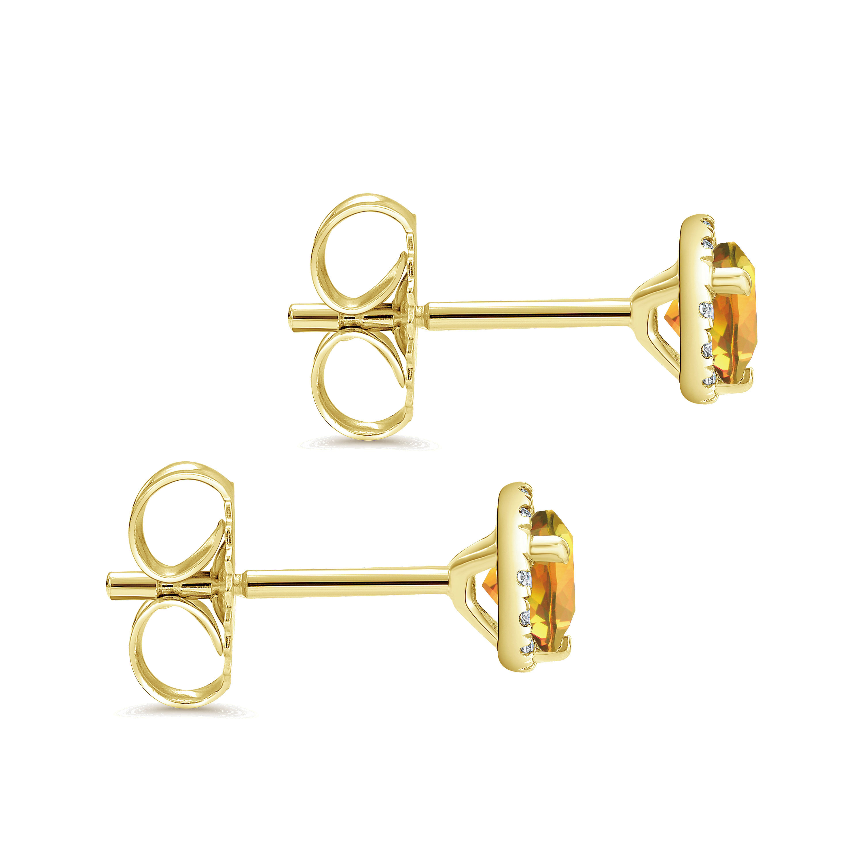 14K Yellow Gold Round Halo Citrine and Diamond Stud Earrings