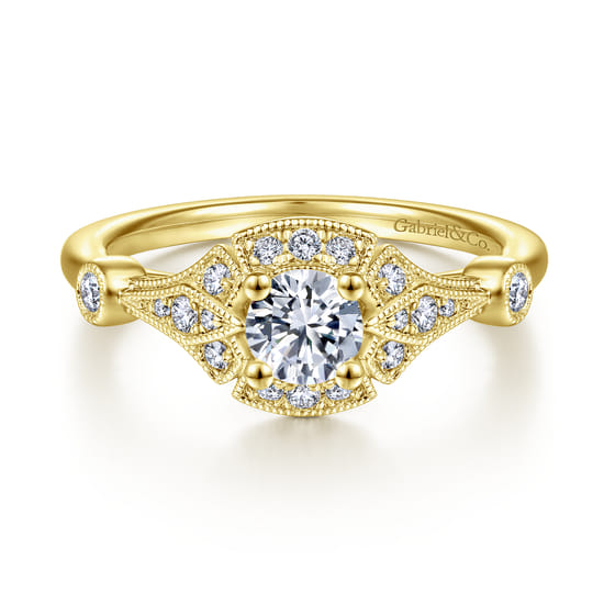 Gabriel - 14K Yellow Gold Round Halo Complete Diamond Engagement Ring